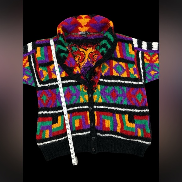 VTG 90s I.B. Diffusion Colorblock Cardigan Grandpa Sweater Small - Picture 3 of 6